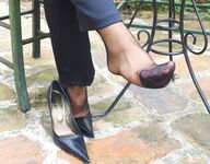 Office girl very sweaty nylon feet 4