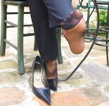 Office girl very sweaty nylon feet 4