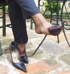 Office girl very sweaty nylon feet 4