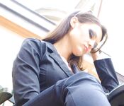 Office girl very sweaty nylon feet 4