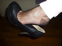Secretary sweaty nylon feet after work
