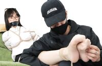 Asian girl guokeying gagged stocking feet
