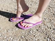 Emily red toes and purple flip flops