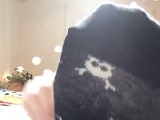 Taking off my shiny black patent high heel boots and cute socks