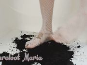 BareFoot Maria - Dirty and mud feet in white stockings