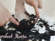 BareFoot Maria - Dirty and mud feet in white stockings