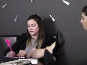 Licking his feet in the office