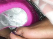 Footjob cum in shoe toebox