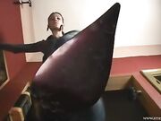 Mistress Lara-sweaty nylon footprint on glass