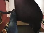 Mistress Lara-sweaty nylon footprint on glass