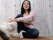 Natalie Darling white boots and bare soles