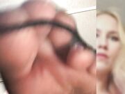 sexy milf Jolene tease with feet in pantyhose