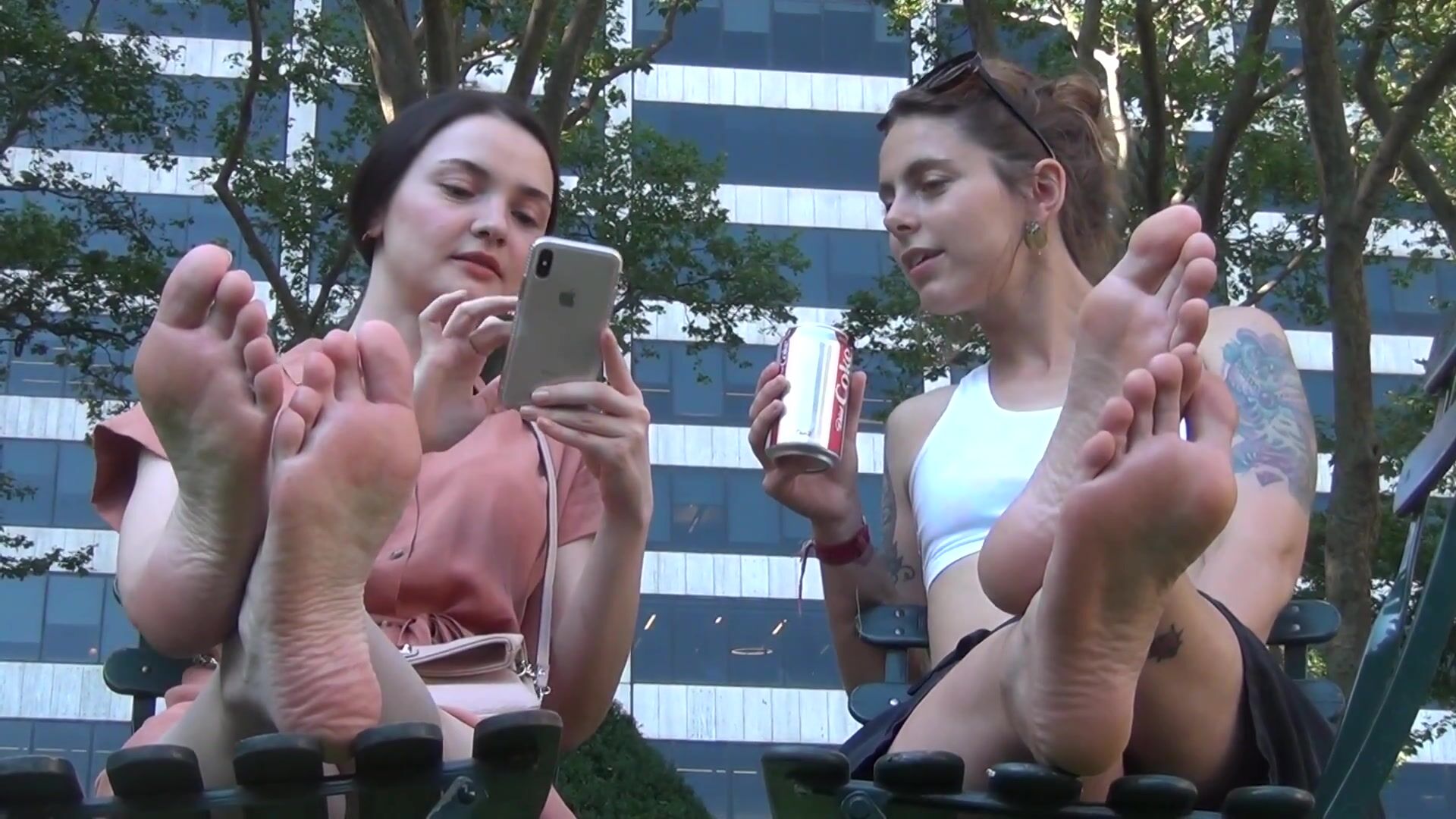 Two women show soft soles in public