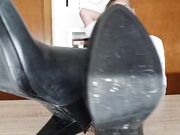 young german blonde show feet soles on table