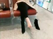 Chinese foot worship in car and airport