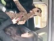 Chinese foot worship in car