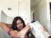 Brunette show sexy small feet play challenge