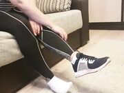 After GYM Sweaty Feet In White Ankle Sock And Tan Nylon