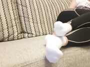 After GYM Sweaty Feet In White Ankle Sock And Tan Nylon