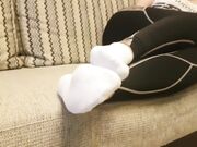 After GYM Sweaty Feet In White Ankle Sock And Tan Nylon
