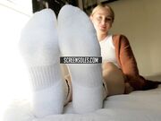 young blonde show soft soles feet