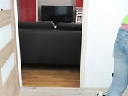 she vacuum the room and nylons