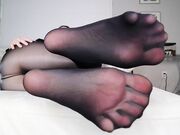 Brunette in sexy black Pantyhose nylon soles joi