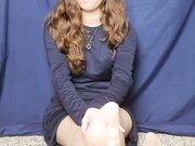 little brunette woman tease with pantyhose feet joi