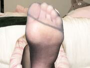 blonde cute babe tease with pantyhose feet joi