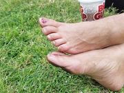 Homeless Mature Lady At The Park Shows 0ff Her Dirty Feet