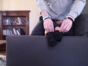 ebony babe show soles then get load on them