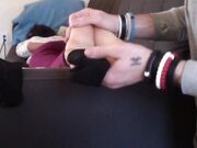 ebony babe show soles then get load on them