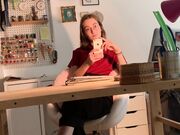 French brunette babe tease with small bare feet pov joi