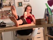 French brunette babe tease with small bare feet pov joi