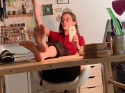 French brunette babe tease with small bare feet pov joi