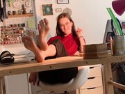 French brunette babe tease with small bare feet pov joi