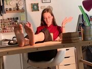 French brunette babe tease with small bare feet pov joi