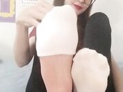 nerdy woman take off socks show sexy feet soles pov