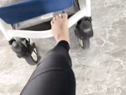 pushing stroller with foot