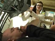 Under the desk sweaty foot sniff