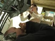 Under the desk sweaty foot sniff