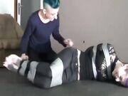 Punk girl bare feet tickle tortured
