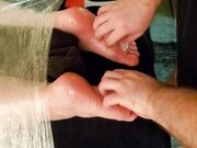 Tickle torture session on GF's bare oiled soles