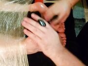 Tickle torture session on GF's bare oiled soles