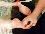 Tickle torture session on GF's bare oiled soles