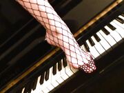 Blonde girl learn to playing on piano & foot fetish