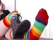 Girl's Rainbow Socks & Beautiful BareFoot - Foot Slave