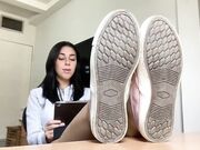 dark hair babe very soft feet soles pov view joi