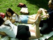 Czech Soles - Two Barefoot Girls In Park Having Their Feet Worshiped By A Stranger (Foot Worship, Public Feet) 