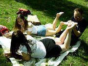 Czech Soles - Two Barefoot Girls In Park Having Their Feet Worshiped By A Stranger (Foot Worship, Public Feet) 
